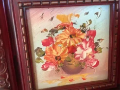 Mini tableau bouquet de fleurs huile sur panneau