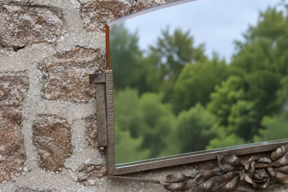 Miroir ancien Art déco en métal à décor de roses – miroir mural vintage ann