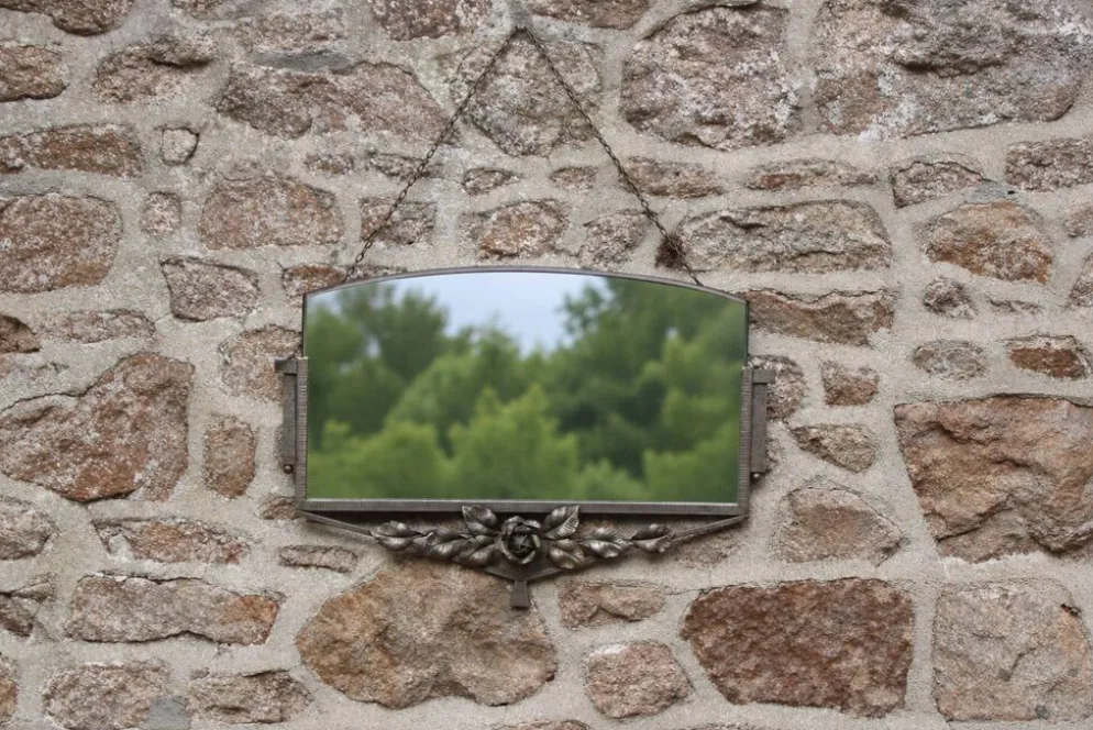 Miroir ancien Art déco en métal à décor de roses – miroir mural vintage ann