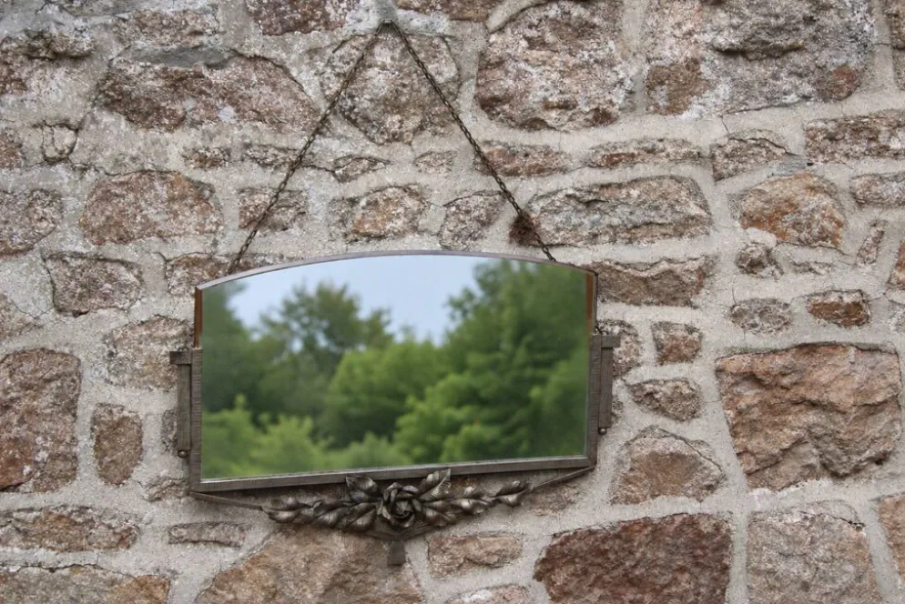 Miroir ancien Art déco en métal à décor de roses – miroir mural vintage ann