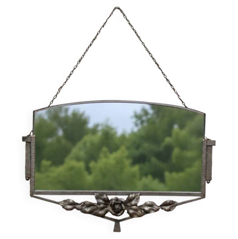 Miroir ancien Art déco en métal à décor de roses – miroir mural vintage ann