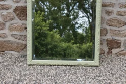 Miroir ancien biseauté en bois massif sculpté vert Lézard –