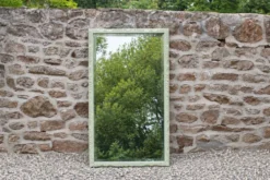 Miroir ancien biseauté en bois massif sculpté vert Lézard –