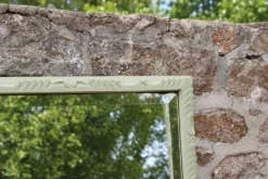 Miroir ancien biseauté en bois massif sculpté vert Lézard –