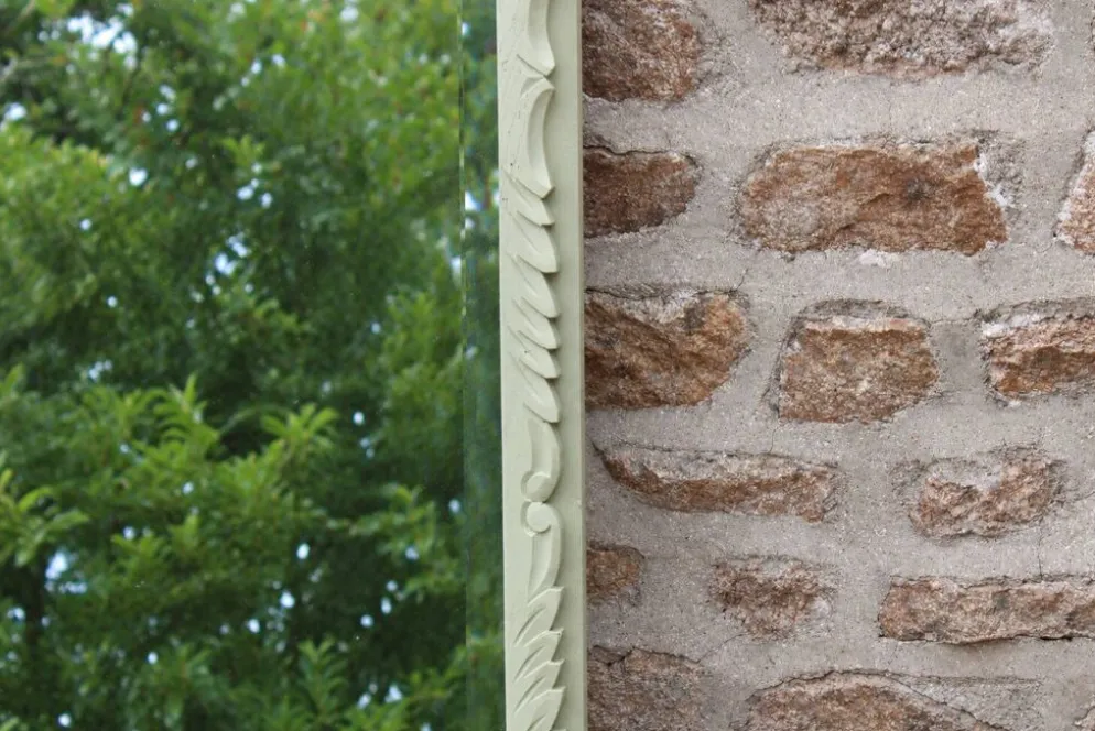 Miroir ancien biseauté en bois massif sculpté vert Lézard –