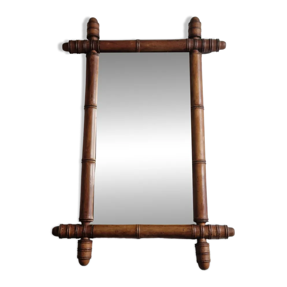 Miroir ancien de style bambou en bois tourné – fin XIXe siècle, 62 x 42 cm