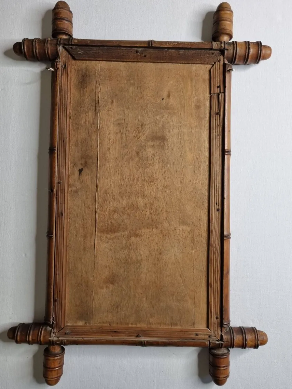 Miroir ancien de style bambou en bois tourné – fin XIXe siècle, 62 x 42 cm