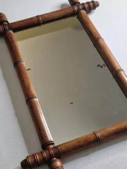 Miroir ancien de style bambou en bois tourné – fin XIXe siècle, 62 x 42 cm