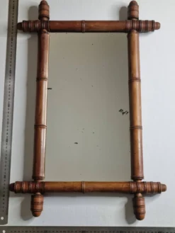 Miroir ancien de style bambou en bois tourné – fin XIXe siècle, 62 x 42 cm