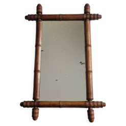 Miroir ancien de style bambou en bois tourné – fin XIXe siècle, 62 x 42 cm