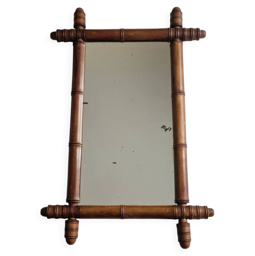 Miroir ancien de style bambou en bois tourné – fin XIXe siècle, 62 x 42 cm