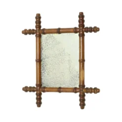 Miroir ancien en bois imitation bambou France 40x34cm