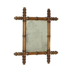 Miroir ancien en bois imitation bambou France 40x34cm