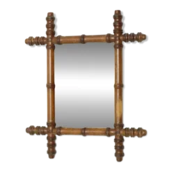 Miroir ancien en bois imitation bambou France 40x34cm