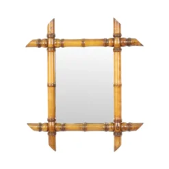 Miroir ancien en bois imitation bambou France 45x39cm