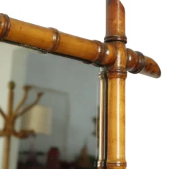 Miroir ancien en bois imitation bambou France 45x39cm