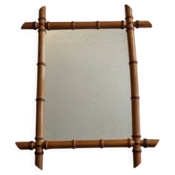 Miroir ancien en bois tourné façon bambou, fin XIXe siècle, 69 x 53 cm