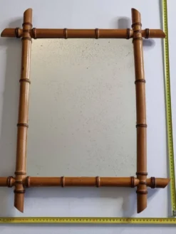 Miroir ancien en bois tourné façon bambou, fin XIXe siècle, 69 x 53 cm