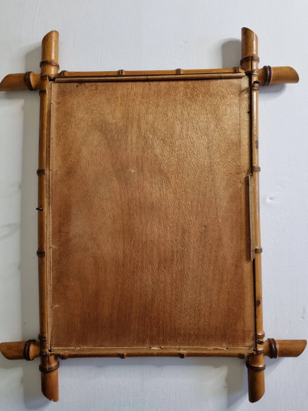 Miroir ancien en bois tourné façon bambou, fin XIXe siècle, 69 x 53 cm