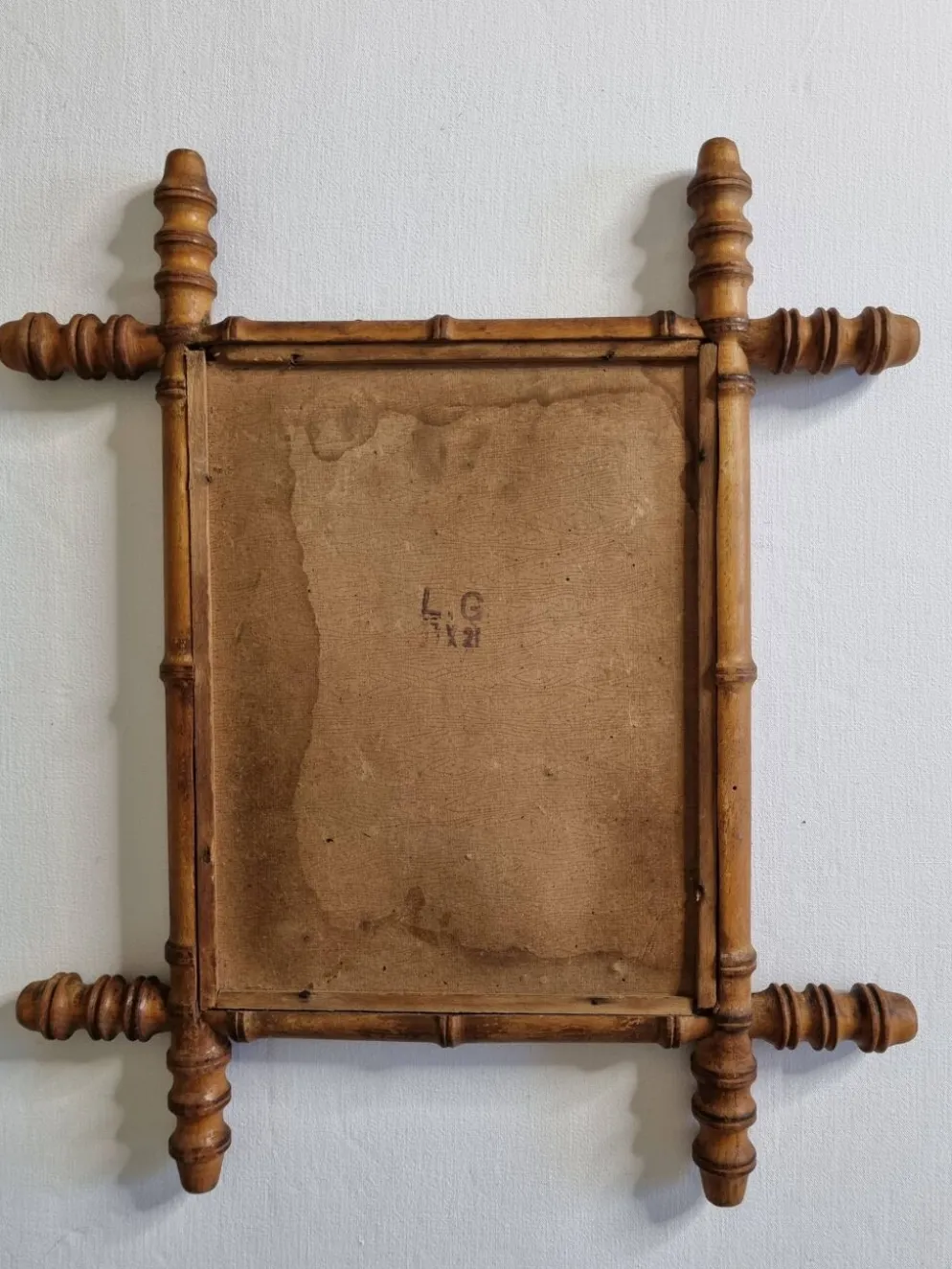 Miroir ancien en bois tourné style bambou, fin XIXe siècle, 44 x 38 cm