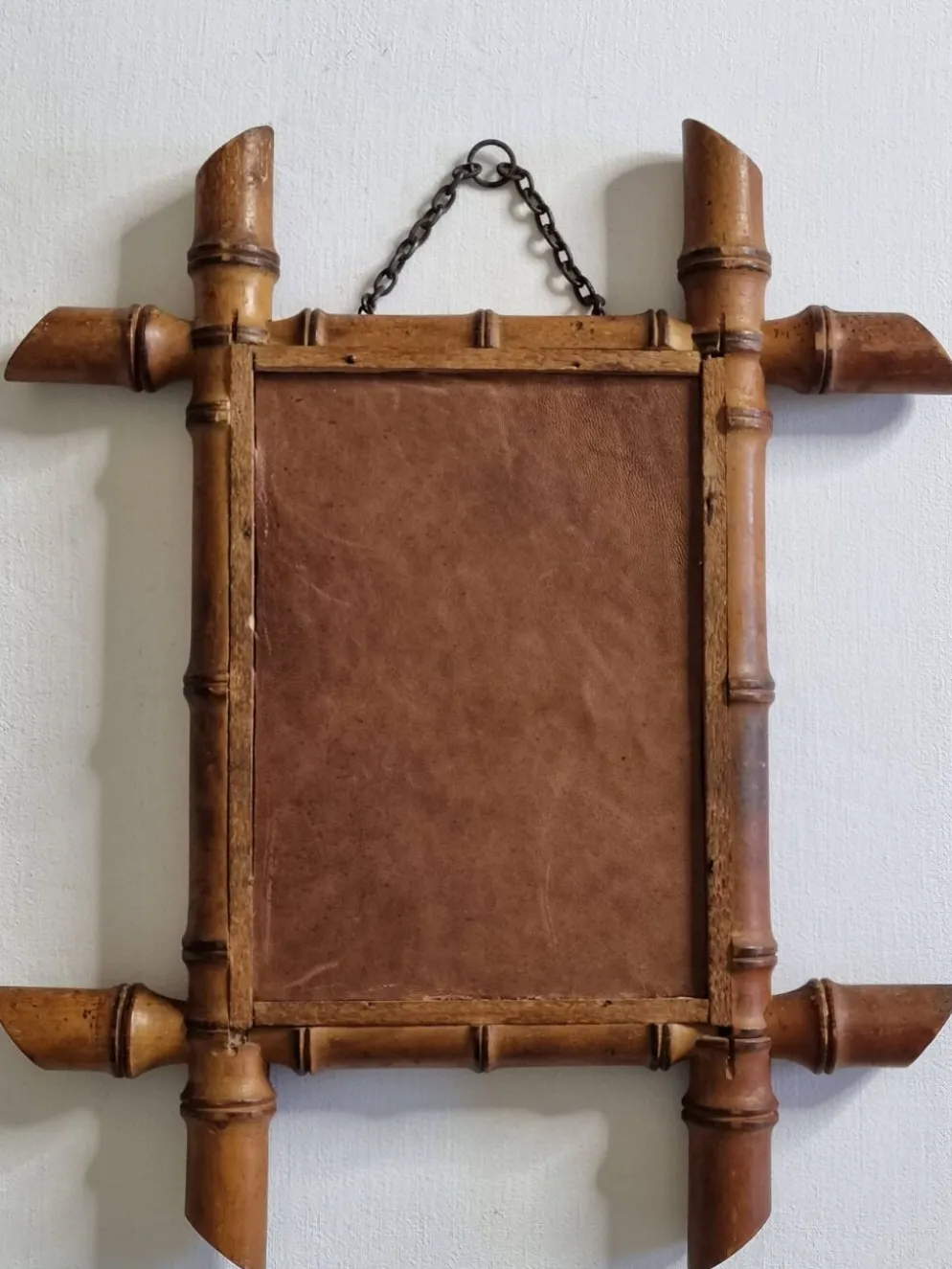 Miroir ancien en bois tourné style bambou, fin XIXe siècle, 38 x 31 cm