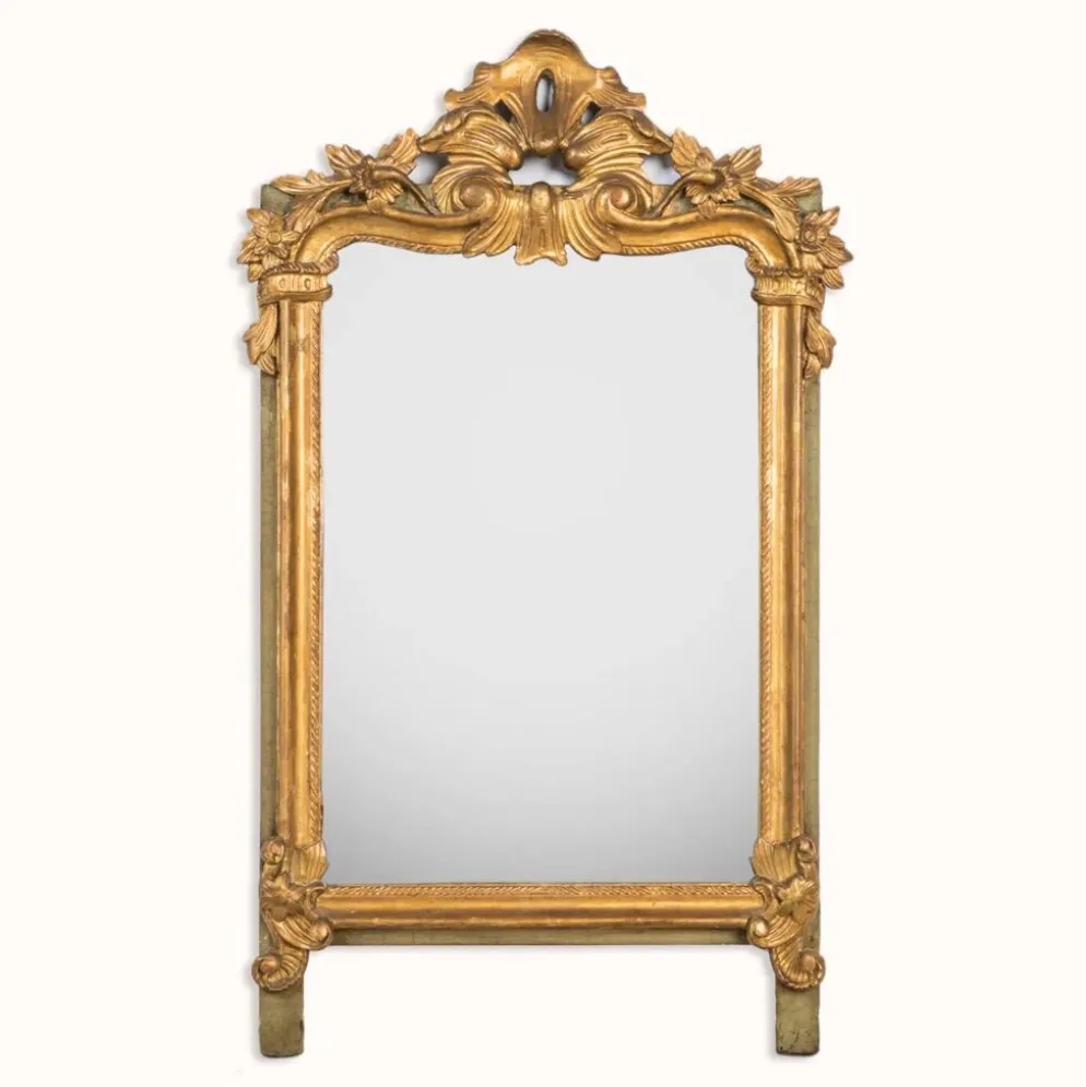 Miroir ancien à fleurs du XIXe siècle