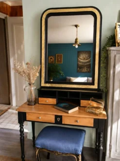 Miroir ancien noir et doré – 98 x 78