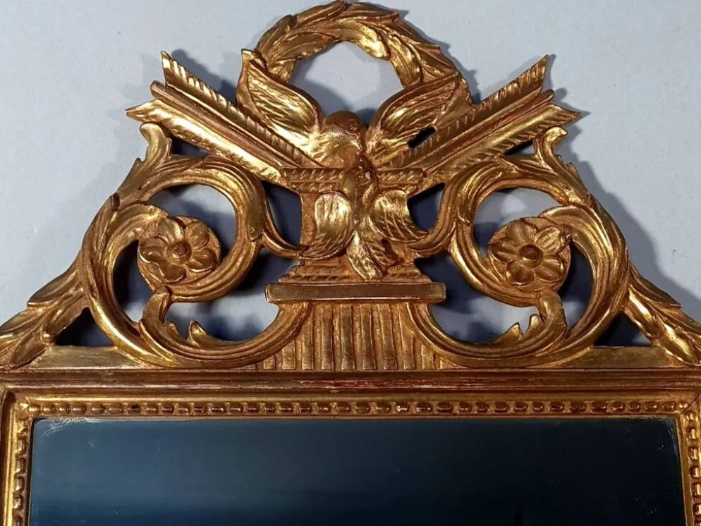 Miroir ancien style Louis XVI bois sculpté dorure d'origine 73x43 cm D230