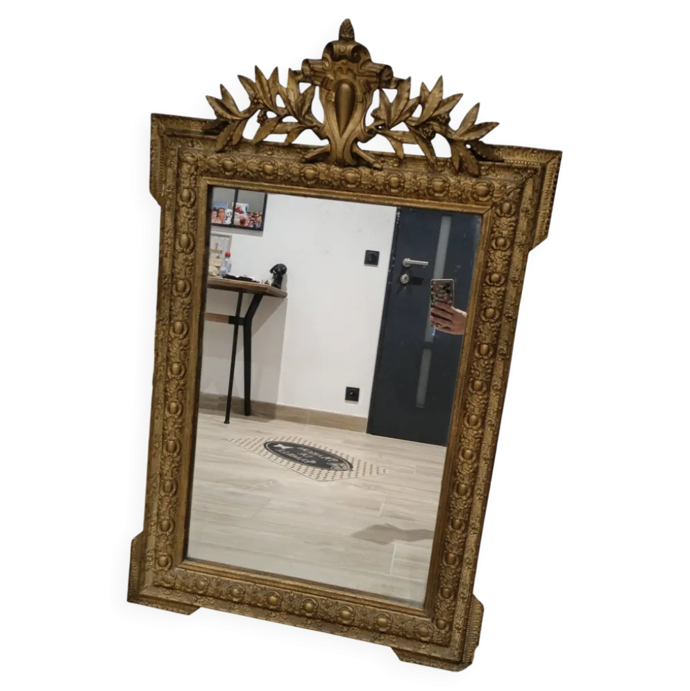 Miroir ancien style Napoléon III à fronton aux lauriers