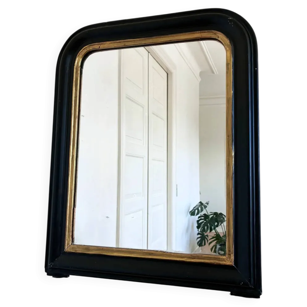 Miroir antique français Louis Philippe – noir et or, fin du 19e siècle