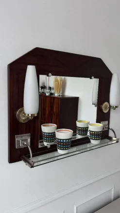 Miroir appliques en teck et opalines