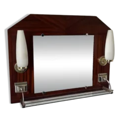 Miroir appliques en teck et opalines