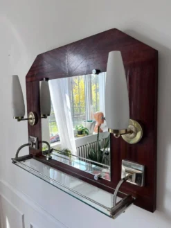 Miroir appliques en teck et opalines