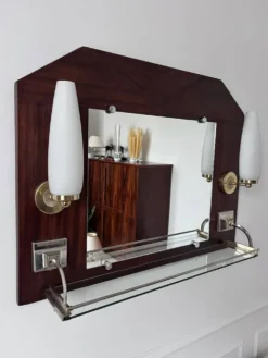 Miroir appliques en teck et opalines