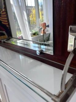 Miroir appliques en teck et opalines