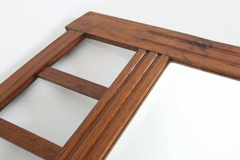 Miroir Art Déco en bois avec miroir taillé en facettes, années 1930