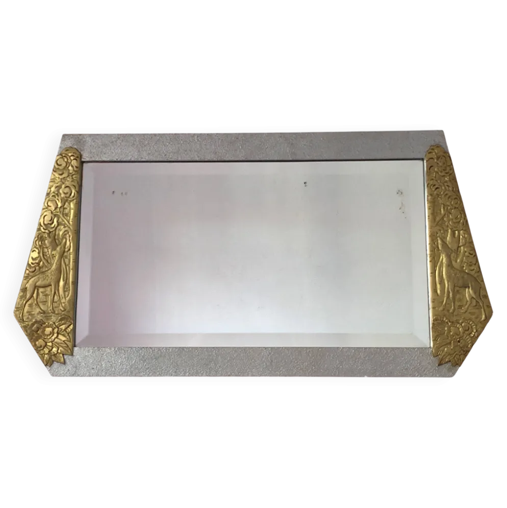 Miroir art déco en bois glace biseautée