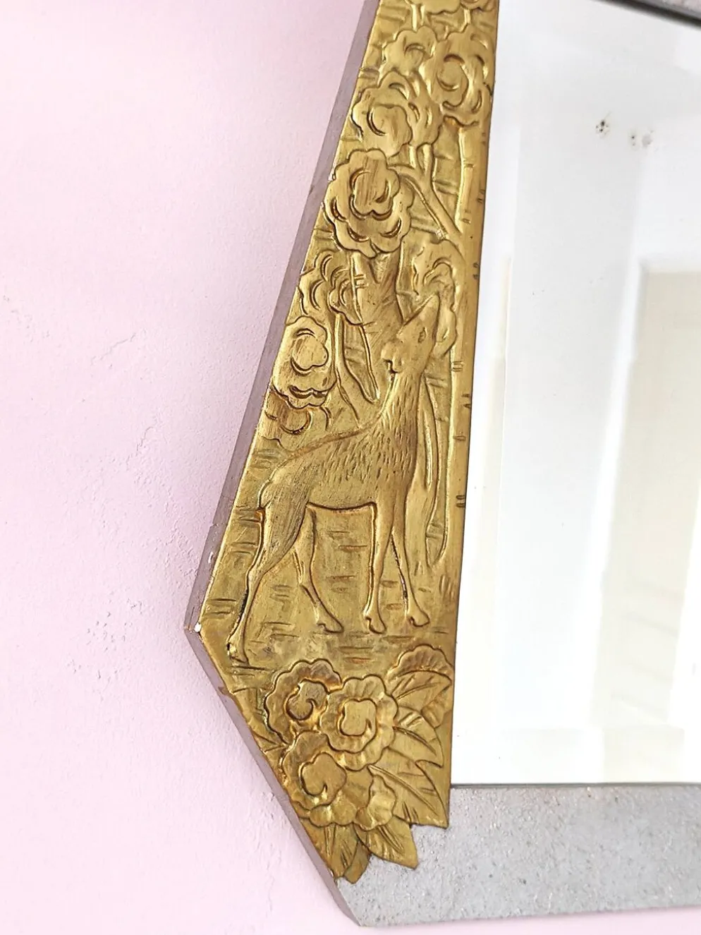 Miroir art déco en bois glace biseautée
