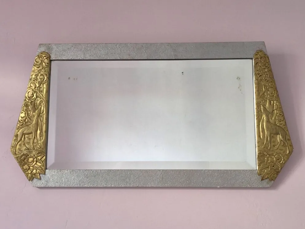 Miroir art déco en bois glace biseautée