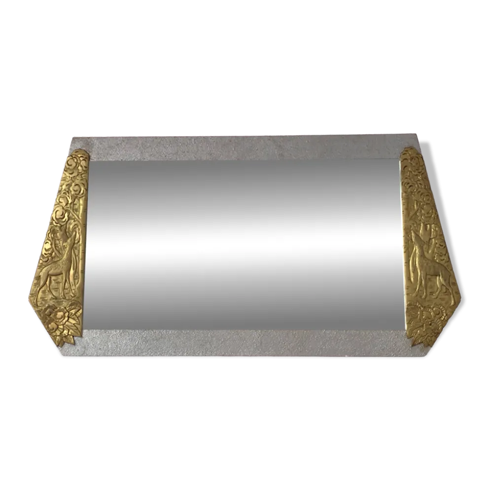Miroir art déco en bois glace biseautée