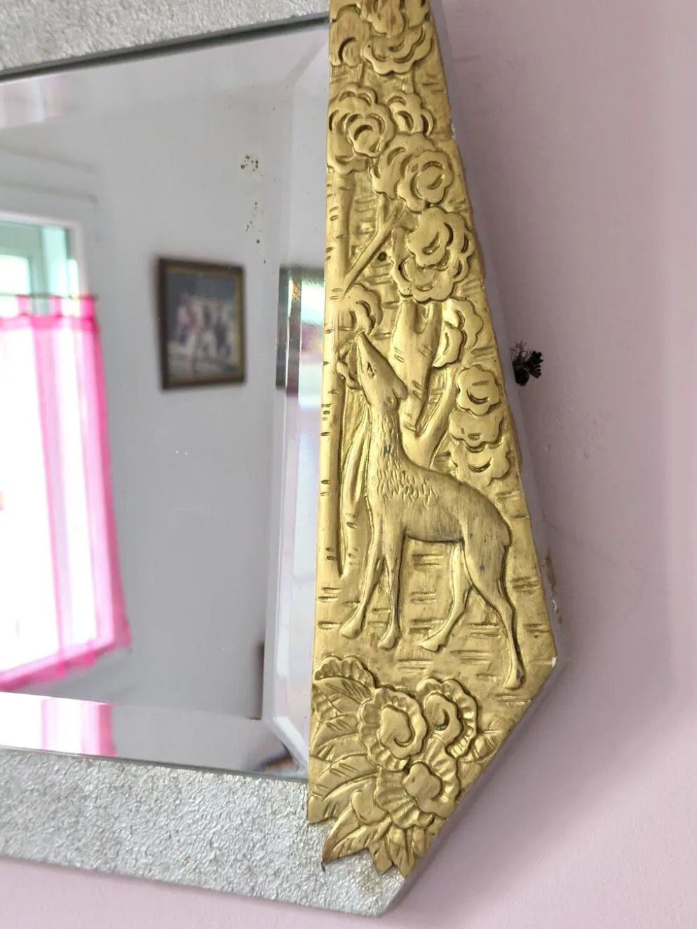 Miroir art déco en bois glace biseautée
