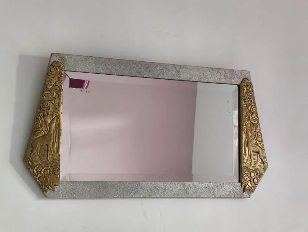 Miroir art déco en bois glace biseautée