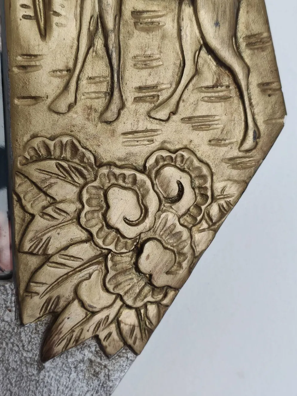 Miroir art déco en bois glace biseautée