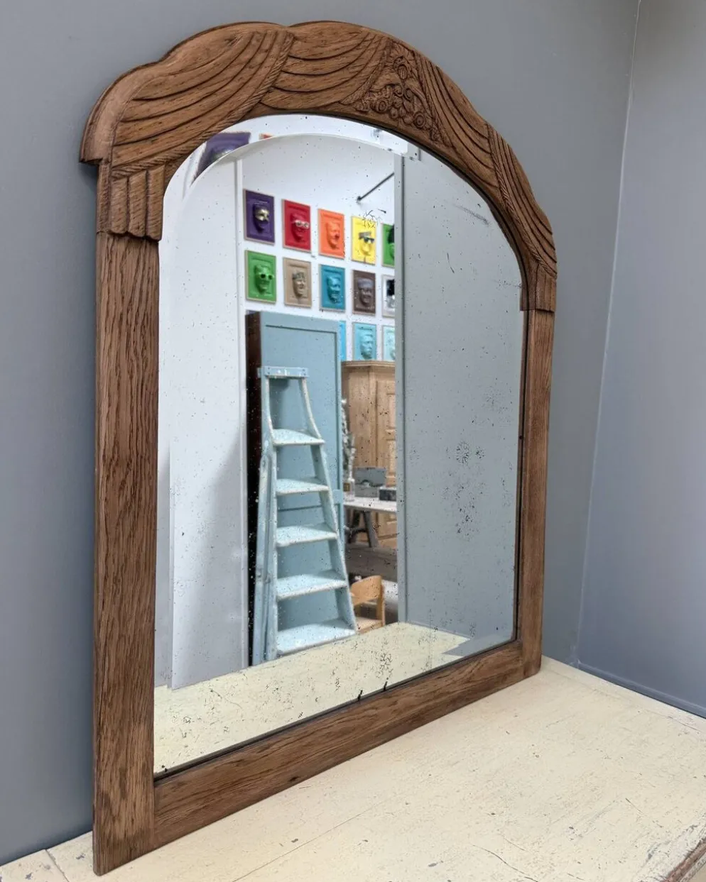 Miroir art déco en chêne, rénové