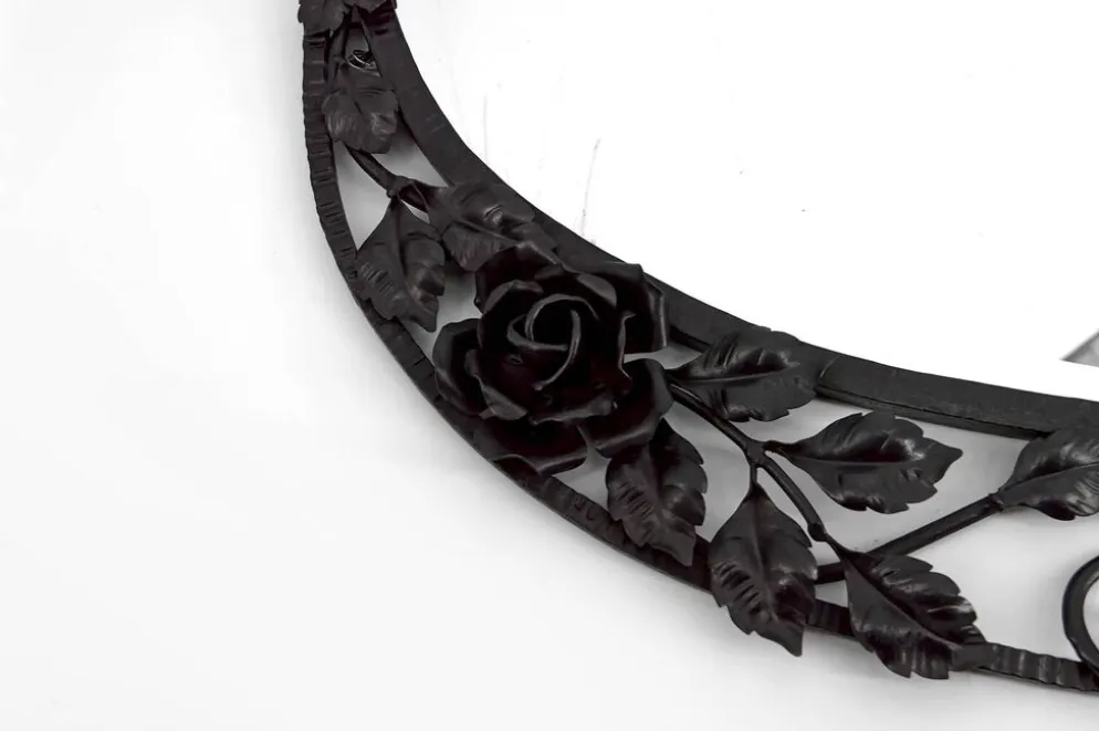 Miroir Art déco en fer forgé à décor de roses, vers 1920