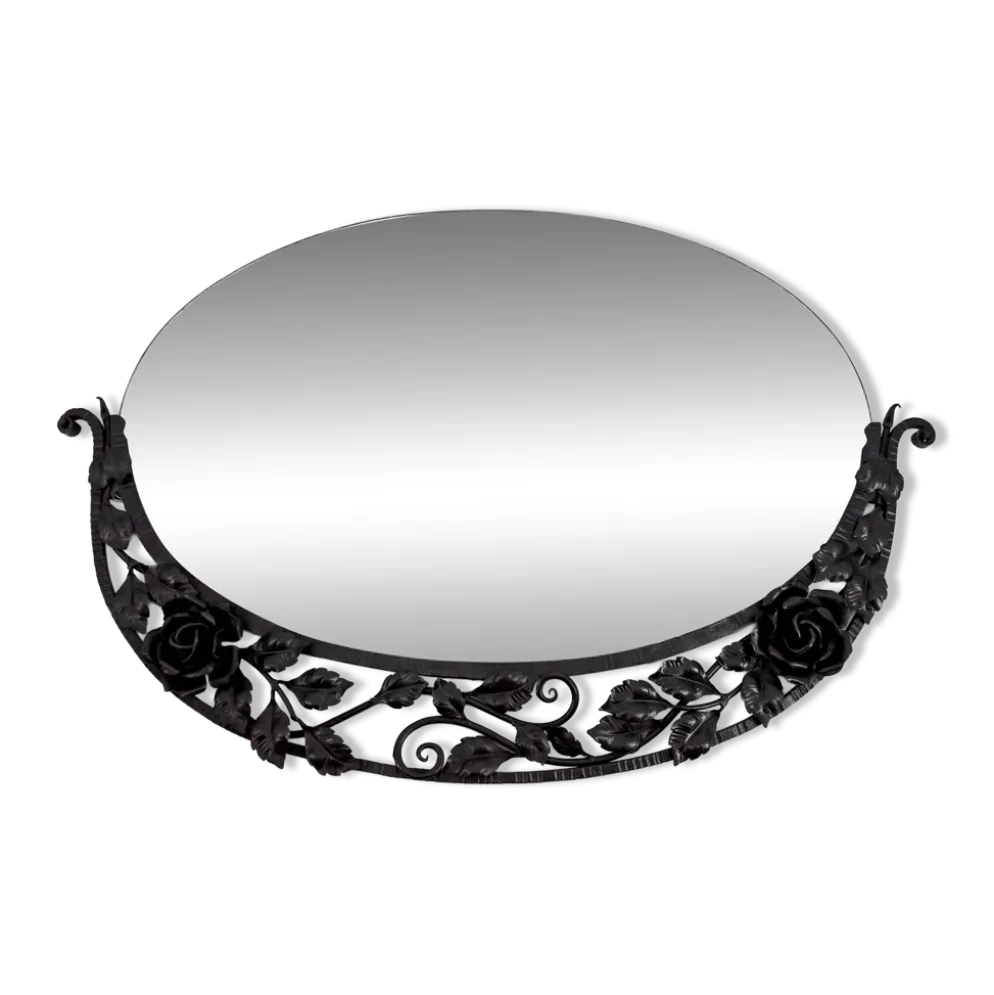 Miroir Art déco en fer forgé à décor de roses, vers 1920