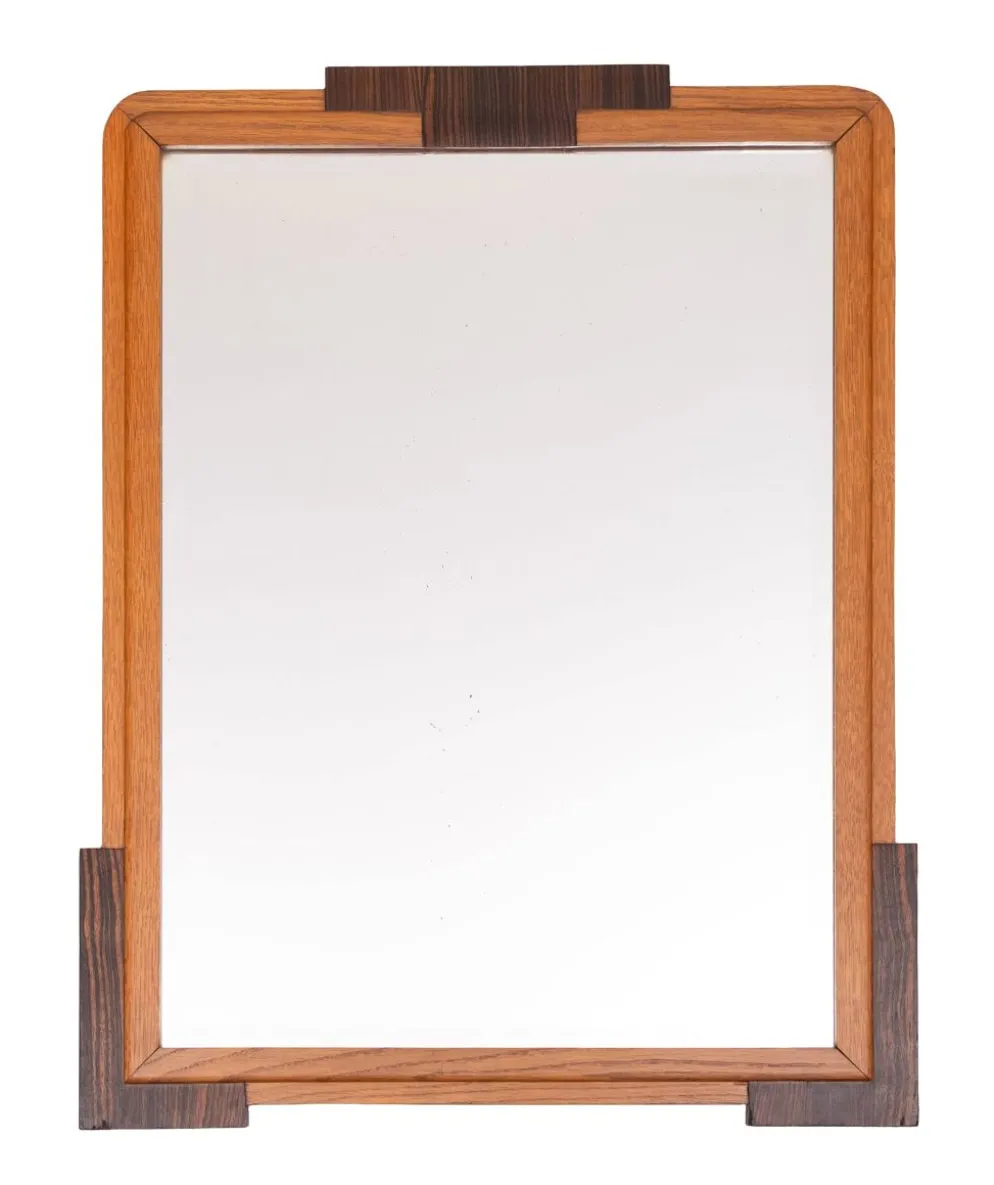 Miroir Art Déco néerlandais, cadre en chêne, École d'Amsterdam, années 1920