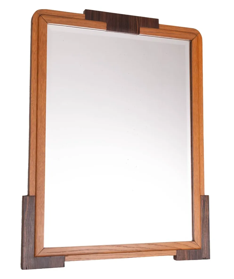 Miroir Art Déco néerlandais, cadre en chêne, École d'Amsterdam, années 1920