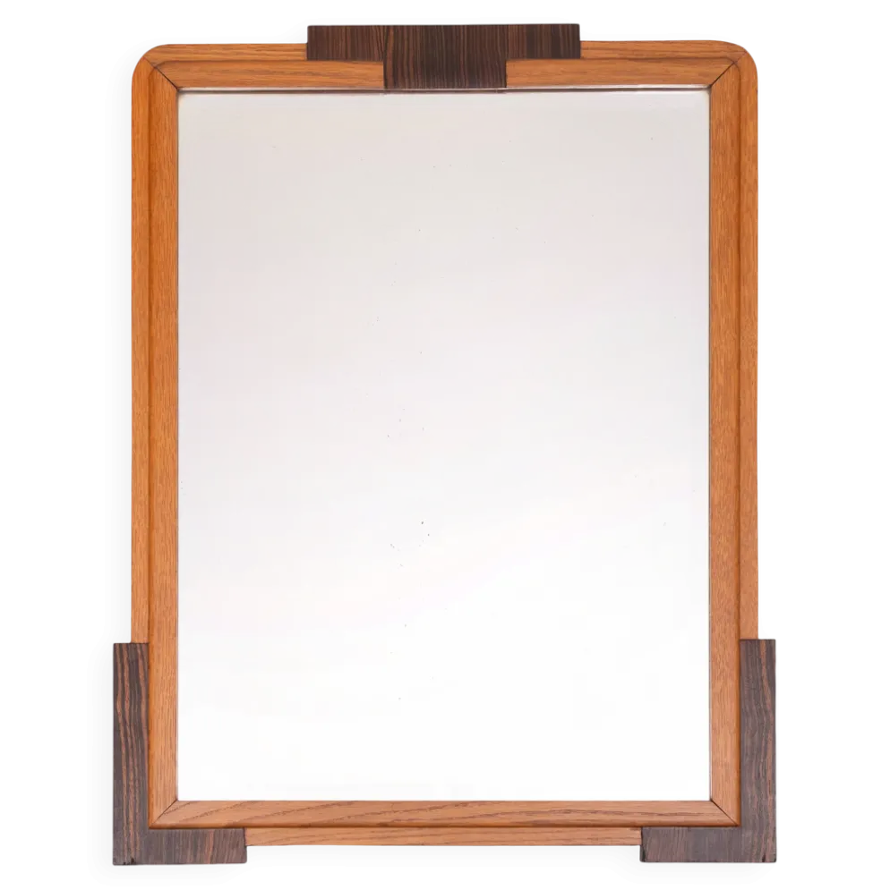 Miroir Art Déco néerlandais, cadre en chêne, École d'Amsterdam, années 1920