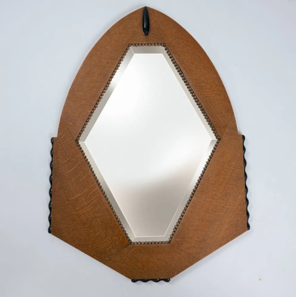 Miroir Art Déco néerlandais en chêne avec des détails ébénisés, 1920-1930